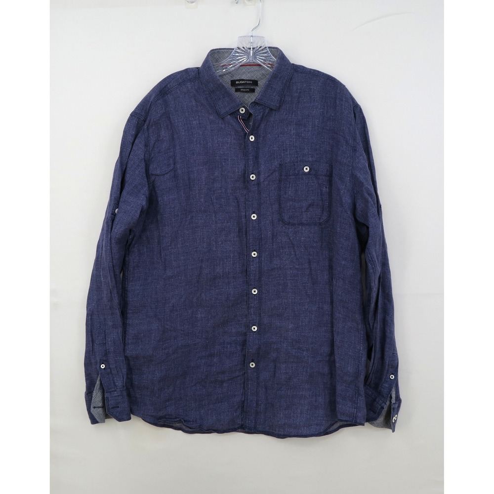 Bugatchi Mens Shaped Fit Blue Textured Long‎ Sleeve Button Down Shirt XL